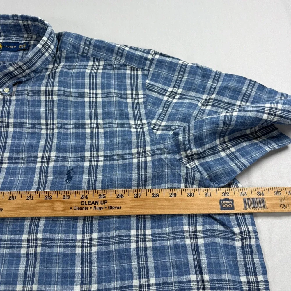 Polo Ralph Lauren Linen Shirt Mens 4XB Big Blue Plaid Button Up Beach NEW